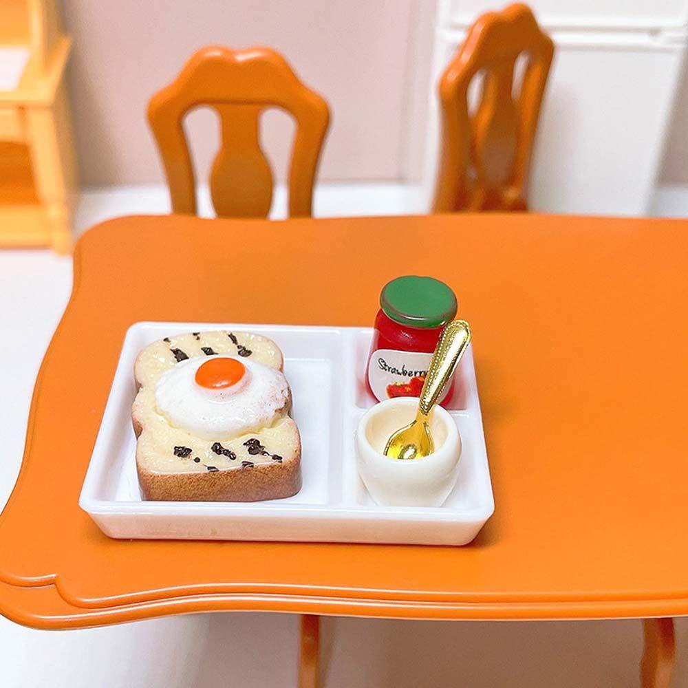 Lanfy Rumah Boneka Miniatur Mini Mainan Anak Roti Bakar Selai Berpura-Pura Bermain Mainan Piring Makan Model Kerajinan Simulasi Sarapan Mainan