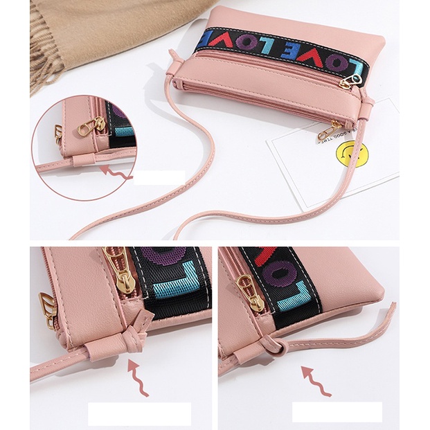 Tas Selempang Mini Wanita Love Korean Fashion Style Tas Cewek Import Sling Bag PU Satu7an T47