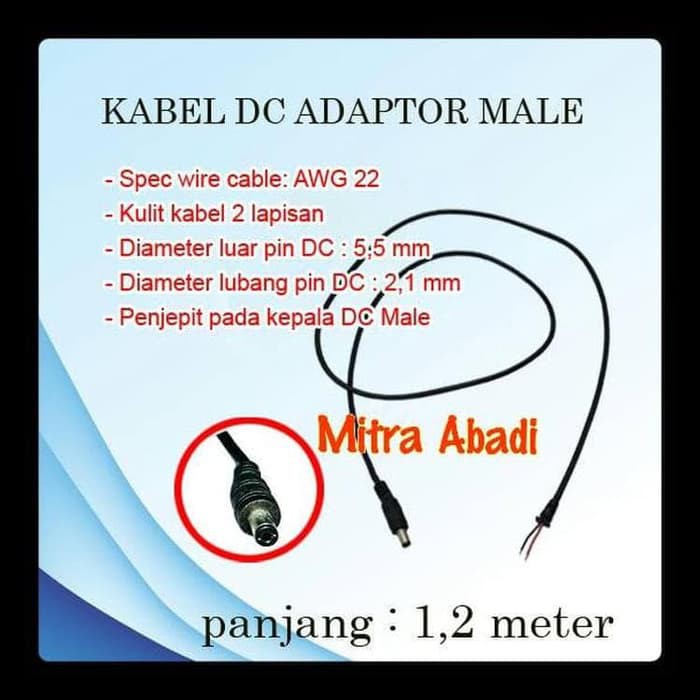 [DEV-9039] KABEL JACK DC ADAPTOR COWOK/MALE AWG 22