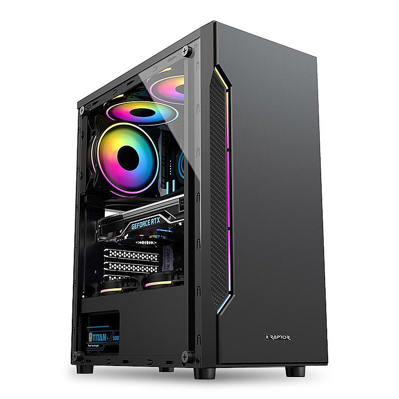 PC Case Casing Raptor Black Strike 1651 Free RGB LED Strip ATX Gaming Case Komputer Desktop
