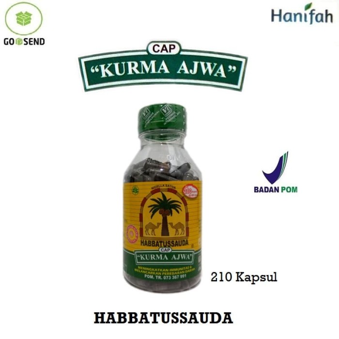 

Habbatussauda Bubuk Cap Kurma Ajwa isi 210 Kapsul