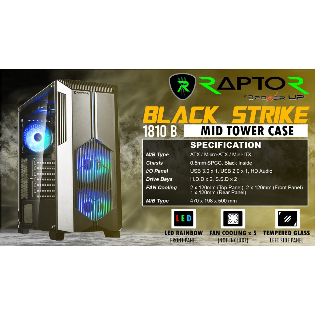 Casing Gaming PowerUp Raptor 1810 Black - Casing Gaming