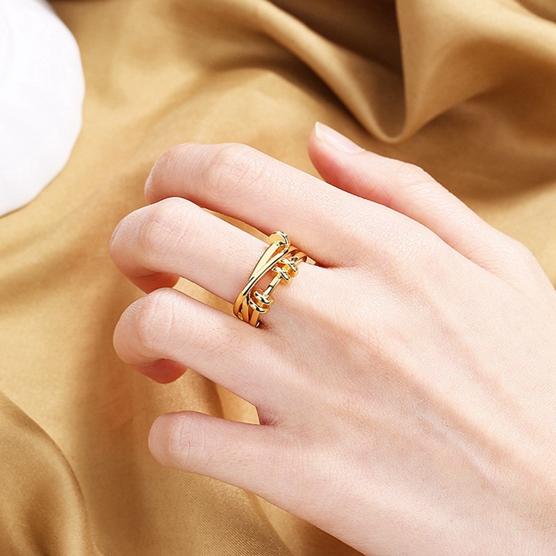 Charms Cincin Rantai Model Terbuka Bahan Stainless Steel Gaya Punk Retro Untuk Wanita