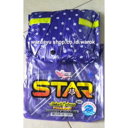 Jas Hujan Polkadot Star Top Dolphin Blue Dewasa Perempuan Laki Termurah Setelan Baju Jaket Celana Pria Wanita Tebal Kuat Murah Berkualitas / Mantel JUMBO Raincoat Cewek Cowok Remaja Terbaru Terlaris Harga grosir