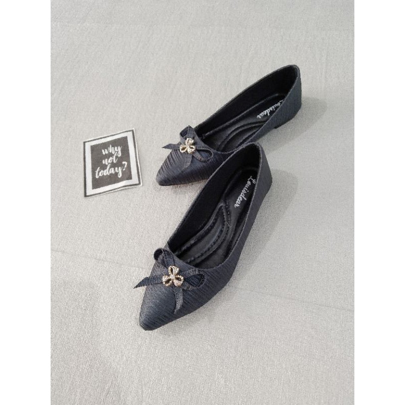 LOUISDEAR sepatu flat pita mutiara 3 bahan satin B10