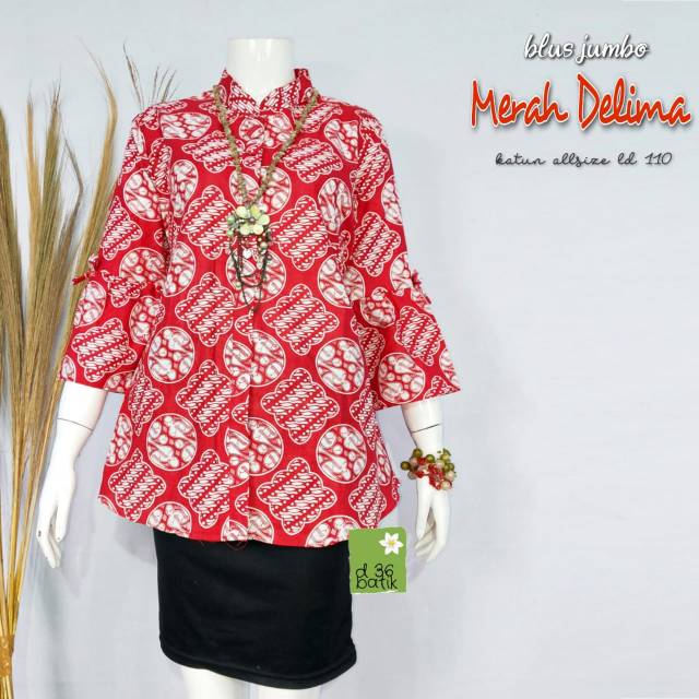 Blus terompet merah delima batik modern