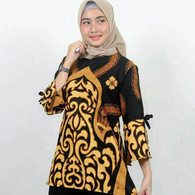 Tunic Santika Pias Genes Kombi Tunik Batik Cantik Sogan Turtleneck Tunic Batik Modern Seragaman