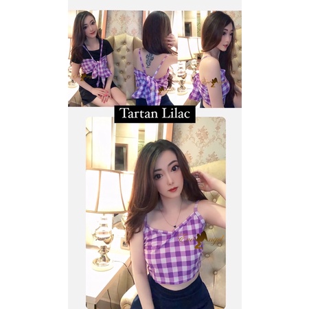 Tartan Ribbon Vest | rompi tanktop tali pita belakang tali pita depan lilac yellow blue kotak kotak