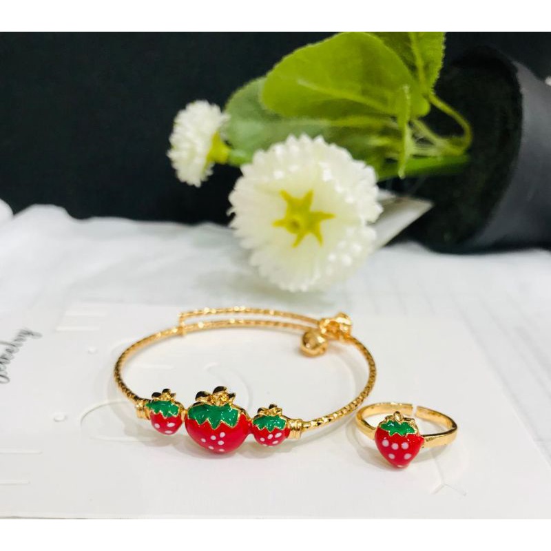 gelang set cincin anak stroberi perhiasan anak gold