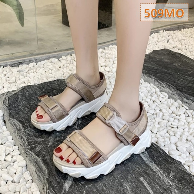 Sandal Gunung Tali Wanita Dreams Fahion Kasual Korea Sol Tebal 5 Cm Hitam Hijau (509)