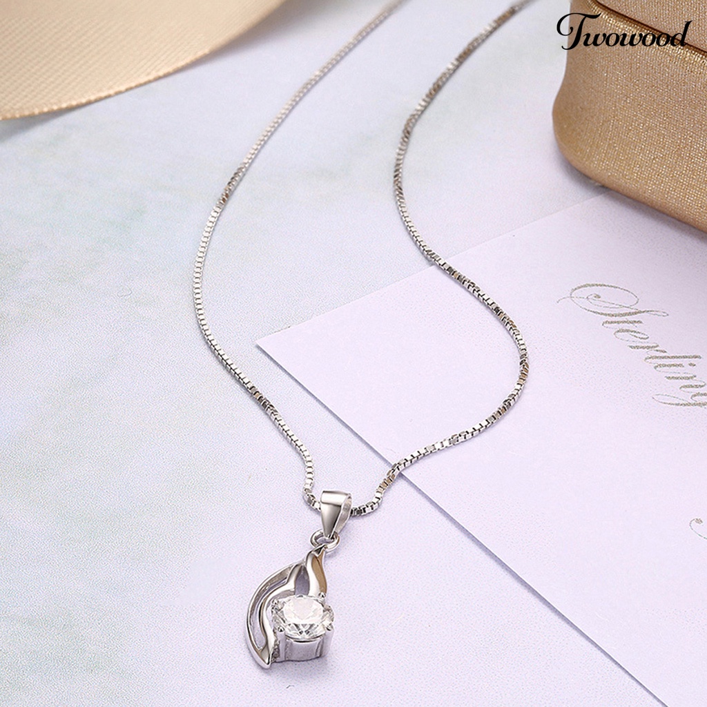 Twowood SILVERHOO 925 Silver Clavicle Necklace Hollow Tree Leaf Cubic Zirconia Pendant Necklace for Dating