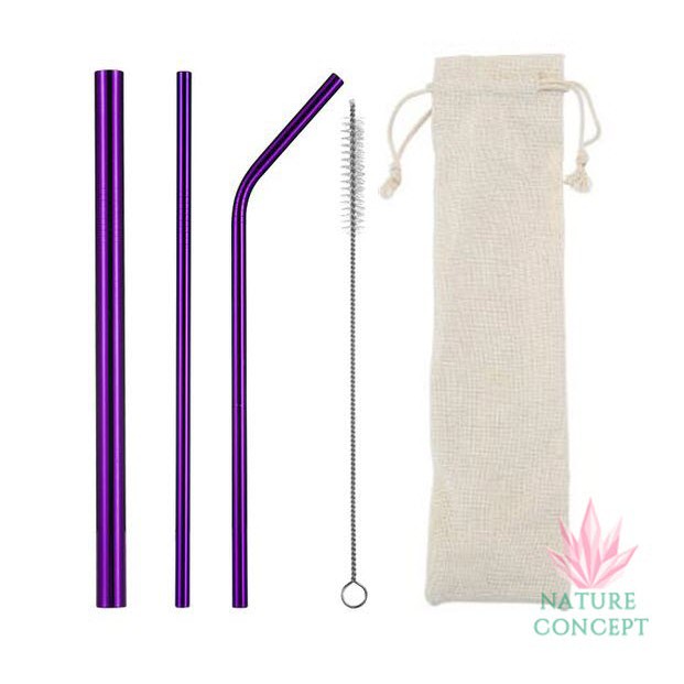 TERMURAH Sedotan Stainless SET Polos - Reusable Stainless Straw SET (BONUS 2 pcs Silikon Sedotan)