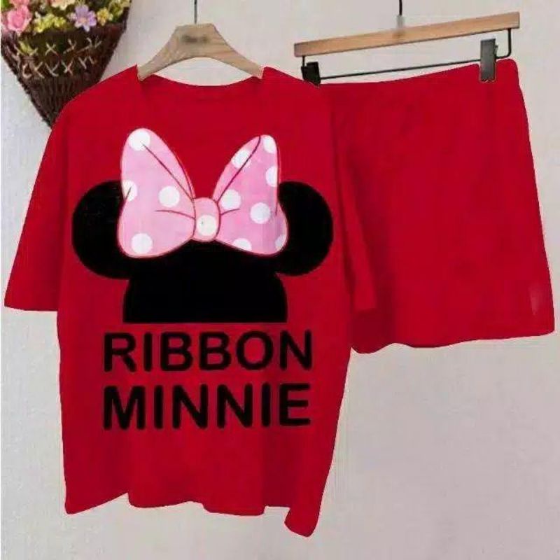 Medan Termurah Setelan anak perempuan/Setelan kaos celana pendek Minnie ribbon