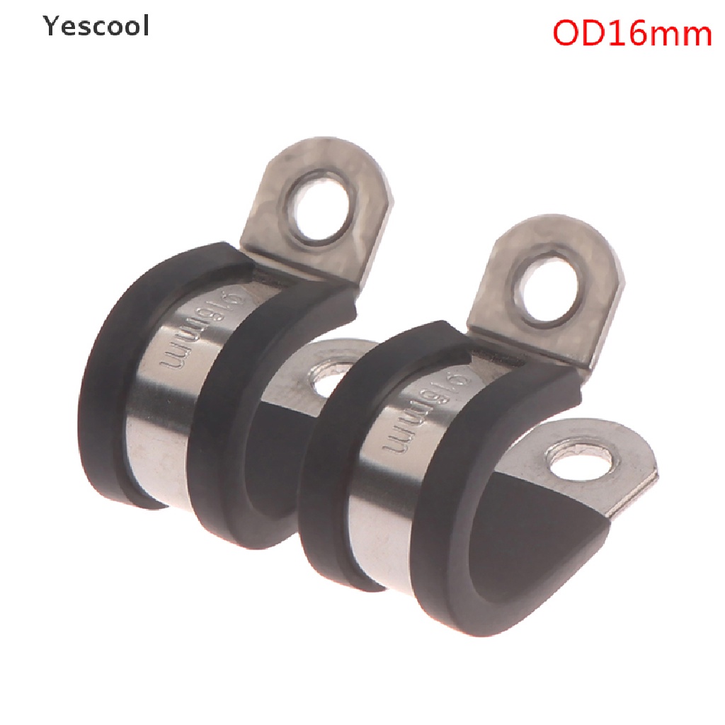 Yescool 2pcs 304 Stainless Steel Rubber Lined P Clips Cable Mounting Hose Pipe Clamp  .