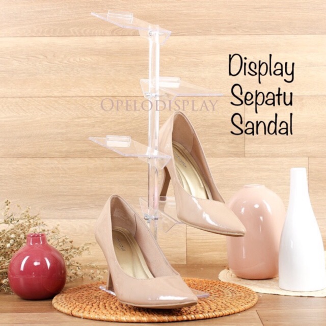 DISPLAY AKRILIK SEPATU SANDAL 4 TINGKAT / DISPLAY SEPATU SANDAL 4 SUSUN