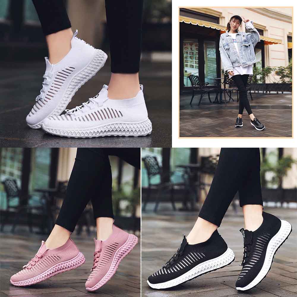 Sepatu wanita sneakers 2022 Sepatu olahraga rajutan terbang sports shoes Bahan Full Karet Anti Licin