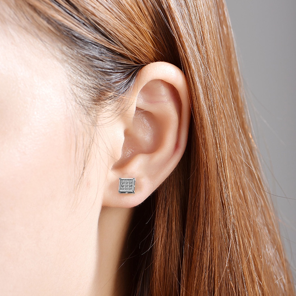 Hu Hu Hu Hu Hu Alat Bantu Pasang Kacamata♡ 1 Pasang Anting Stud Bentuk Persegi Bahan Stainless Steel Gaya Korea Untuk Pria