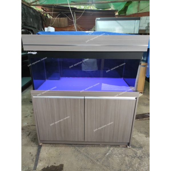 aquarium custom kabinet 120x60x50 10mm stiker kombinasi kabinet grey