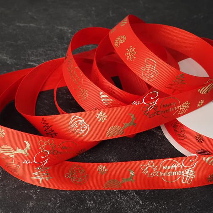 

BISA COD Pita Natal /Christmas - GrossGrain - Rusa & Santa-Merah;L 2.5 cm;P 50y FREE ONGKIR Kode