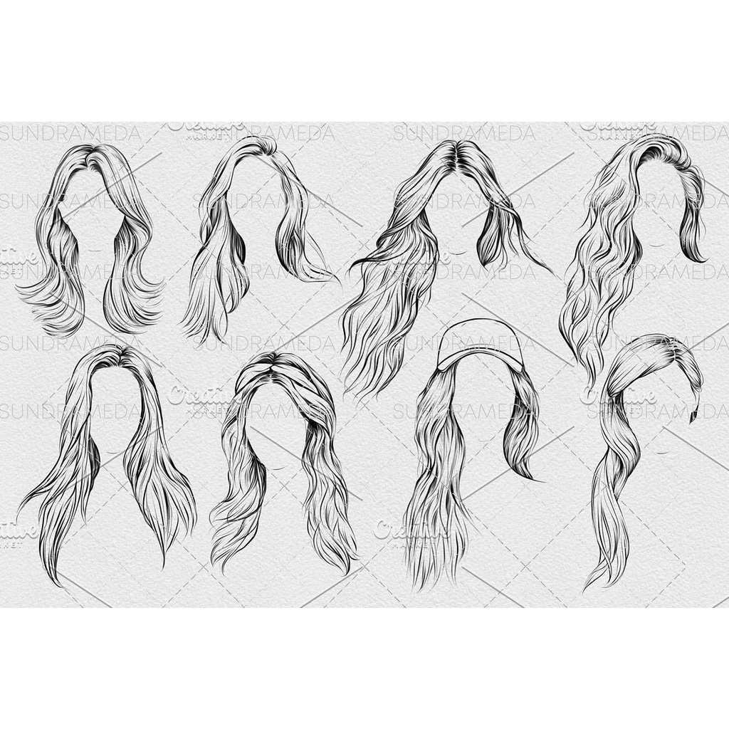 Procreate Brush - Bundle Romantic &amp; Punk Hairstyle Stamp Brushes Procreate