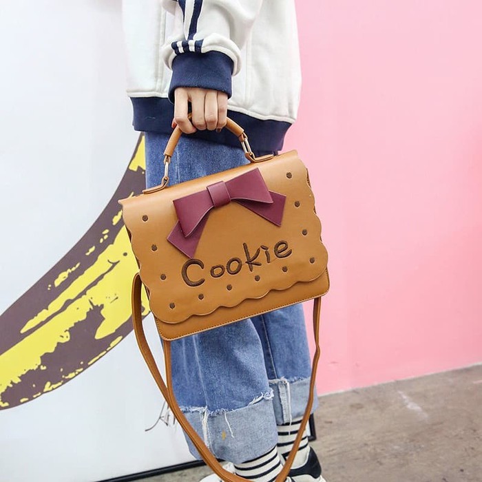 BV-01 tas selempang jepang japan bentuk kue cookies biscuit biskuit lo - Cokelat