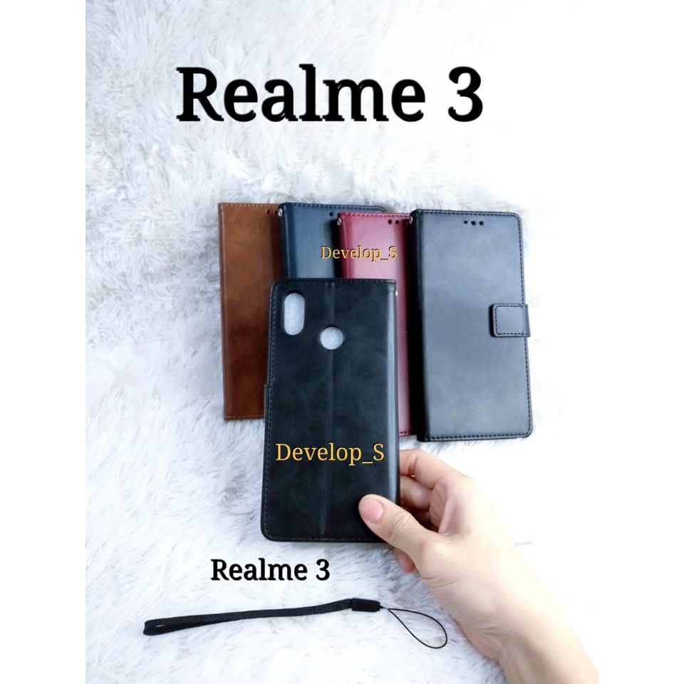 Leather Case Flip Cover Kulit Realme 3 / Realme 3Pro Sarung Dompet Premium