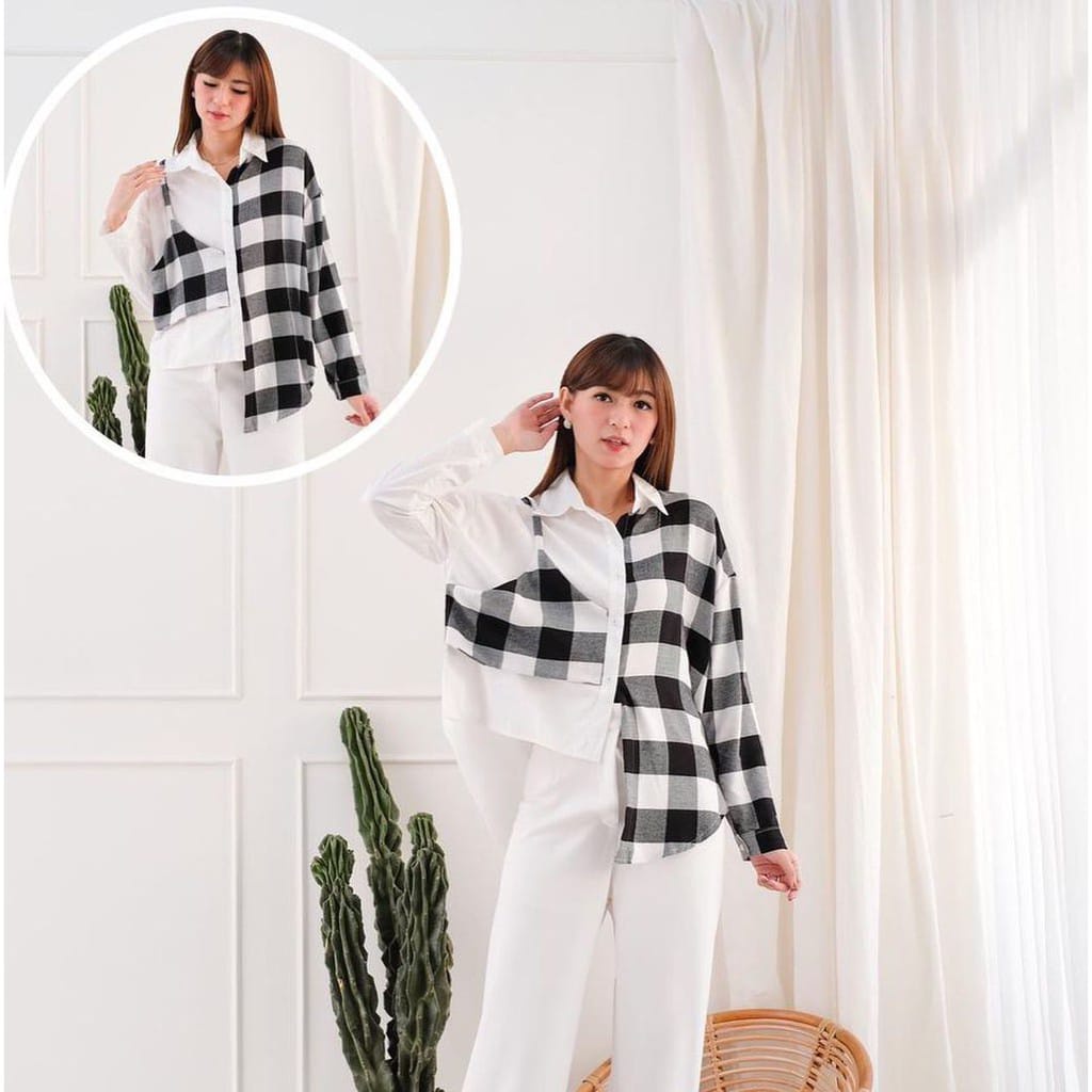 Chess Playfull Assymetrical Top / Lucky Blouse / Abella / Keykey - KEMEJA KEKINIAN TERMURAH