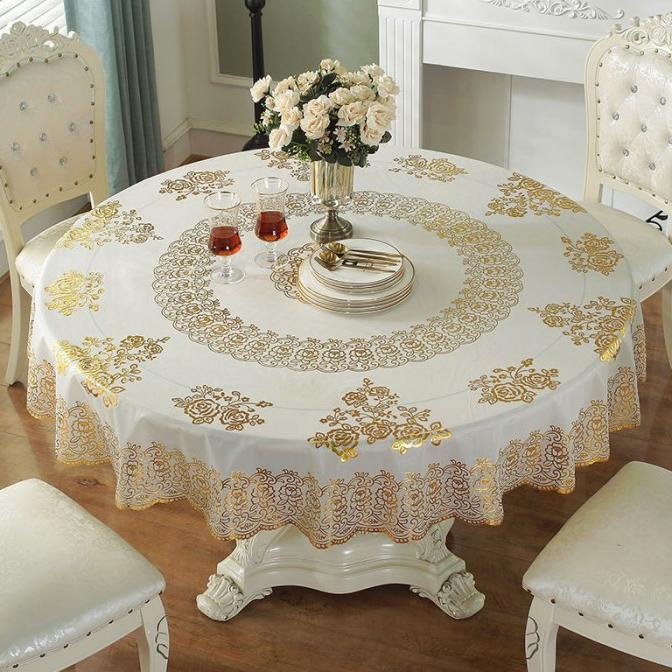 Taplak Meja Makan Bulat Bundar Plastik Anti Air Gold Emas Mewah Chip