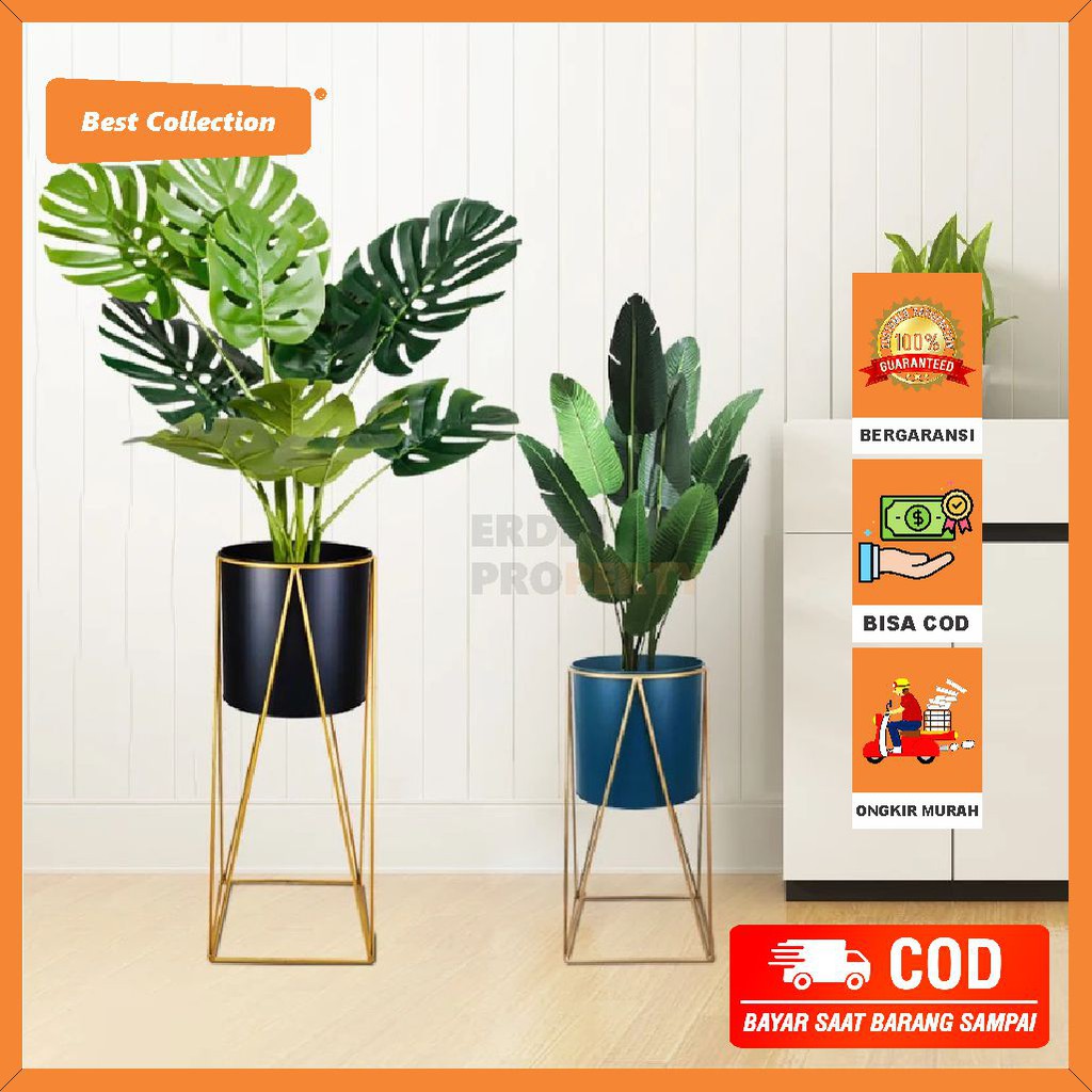 [ COD ] Standing Pot Tanaman Hias Bulat Persegi Taman Dekorasi Rumah Minimalis Modern