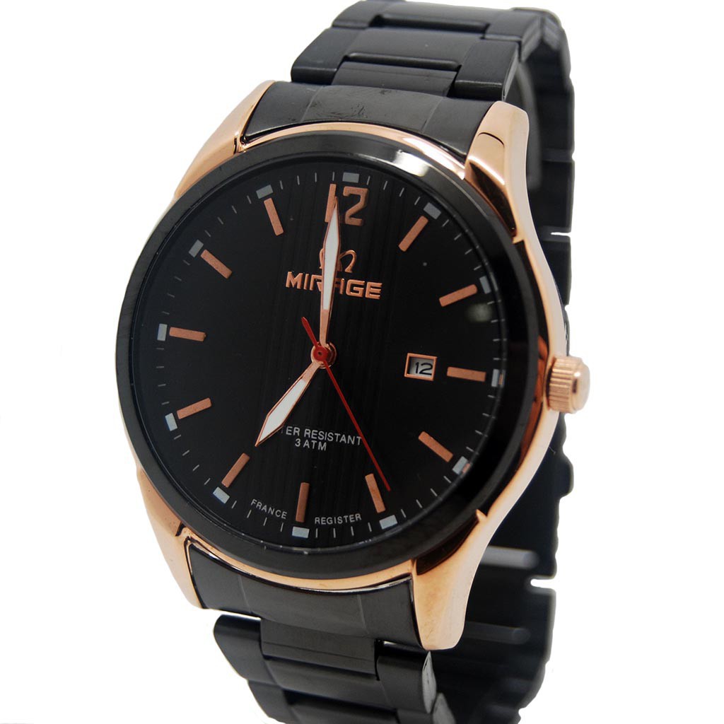 Hot Mirage Jam Tangan Pria 7570M Hitam Rosegold Berkelas