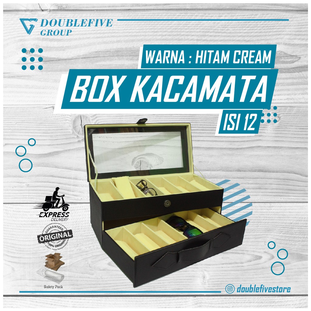 Kotak Kacamata Isi 12 Warna Hitam Cream / Box Kacamata / Tempat Kacamata / Glasses Box