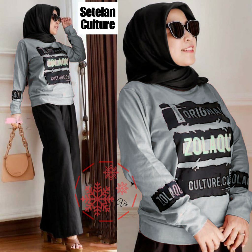 INDOBEST STELAN CULTURE JUMBO LENGAN PANJANG FASHION WANITA / SET SWEATER OLAHRAGA