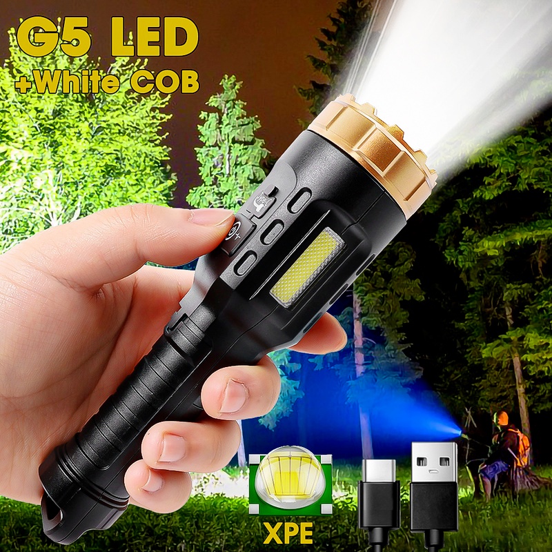 Lampu Senter LED COB Super Terang Rechargeable Portable 2 Mode Untuk Camping Hiking Outdoor