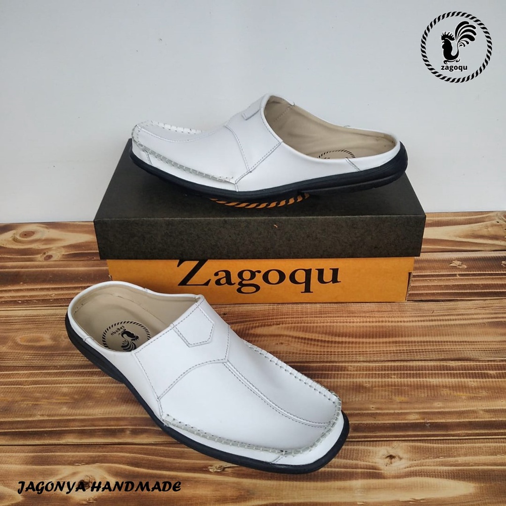 Sepatu sandal pria model selop Tutong putih terbaru Bustong pria Warna Putih