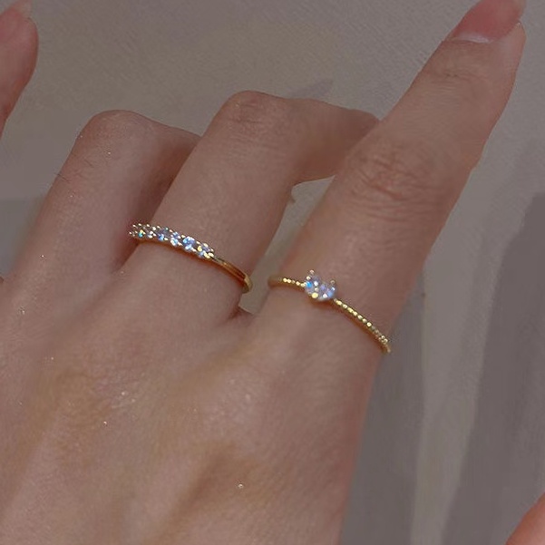 Cincin Kristal Berlian Model Terbuka Dapat Disesuaikan Gaya Korea Untuk Wanita