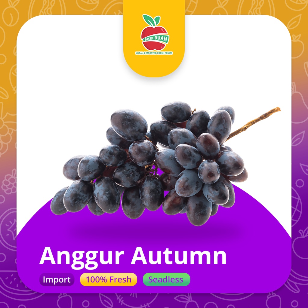 Anggur Autumn Hitam Tanpa biji Segar Import Buah Sehat Manis