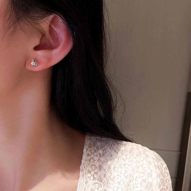 Set Anting Tusuk Sterling Silver 925 Desain Simple Hias Mutiara Zircon Berkilau Untuk Wanita