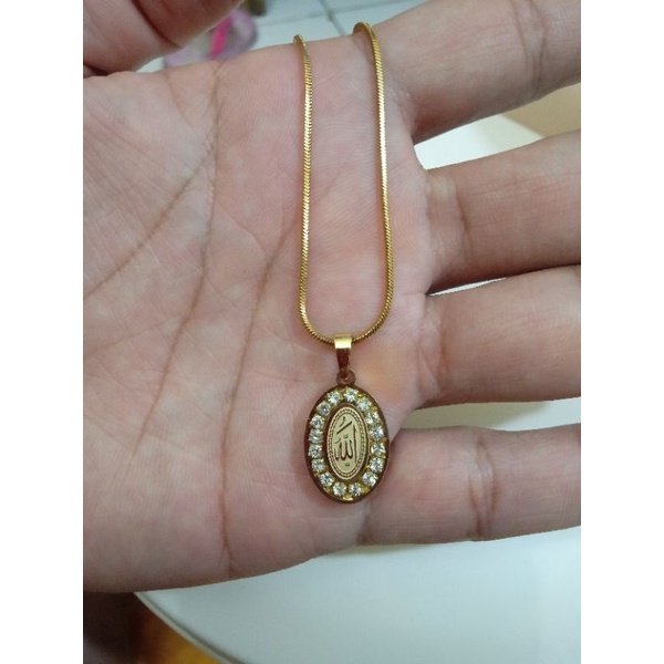 T-550.Kalung titanium lafadz Allah dengan mata zircon uk45cm.