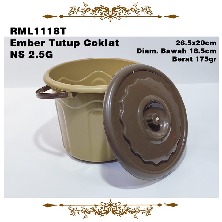 RML1118T Ember /Timba Tutup Coklat NS 2.5G/11 Liter