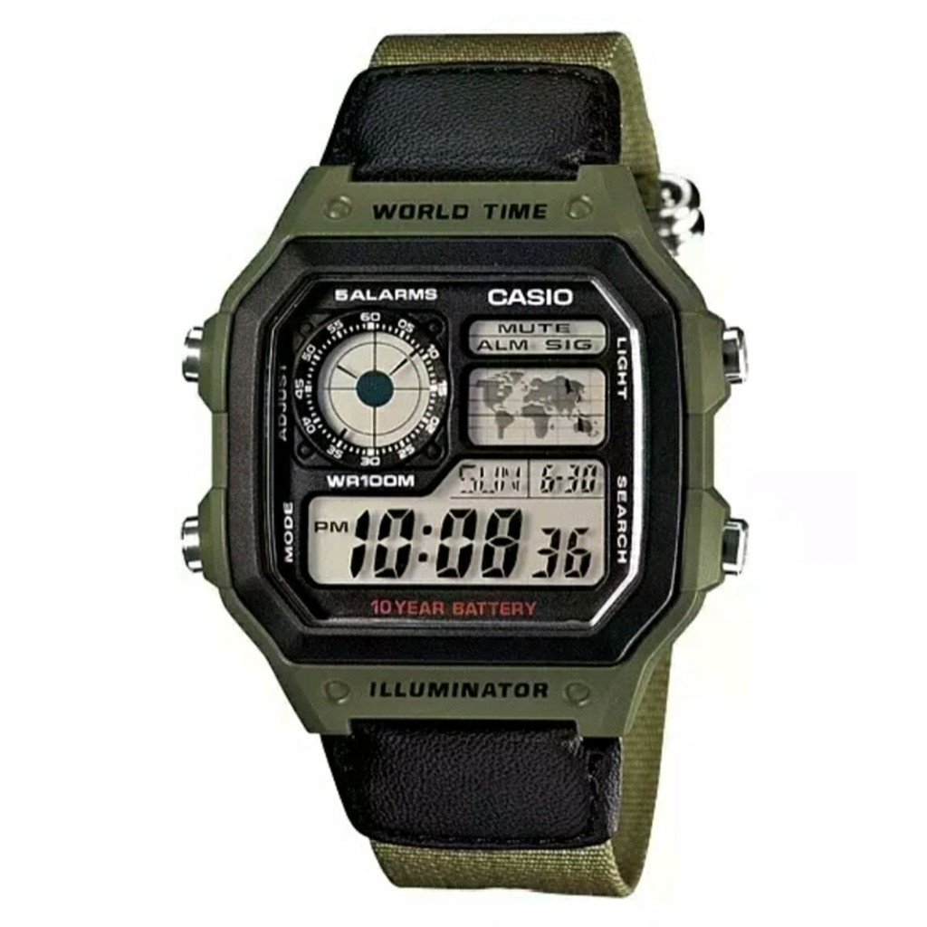 Casio Original AE-1200WHB-3B / AE1200WHB-3B Jam Tangan Pria - Digital - Canvas - Hijau Army
