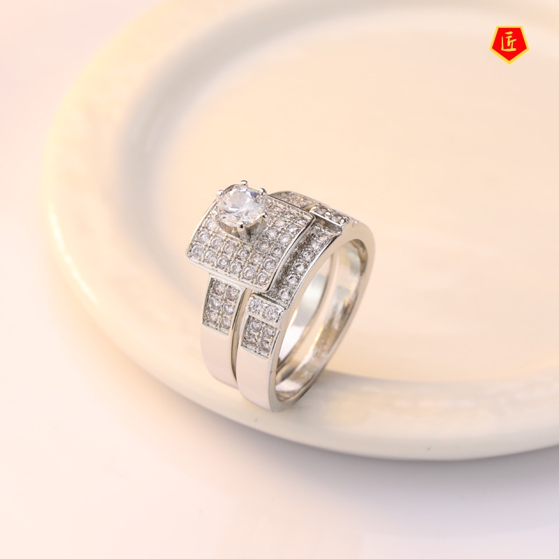 Set Cincin Full Berlian Imitasi Mewah Untuk Wanita
