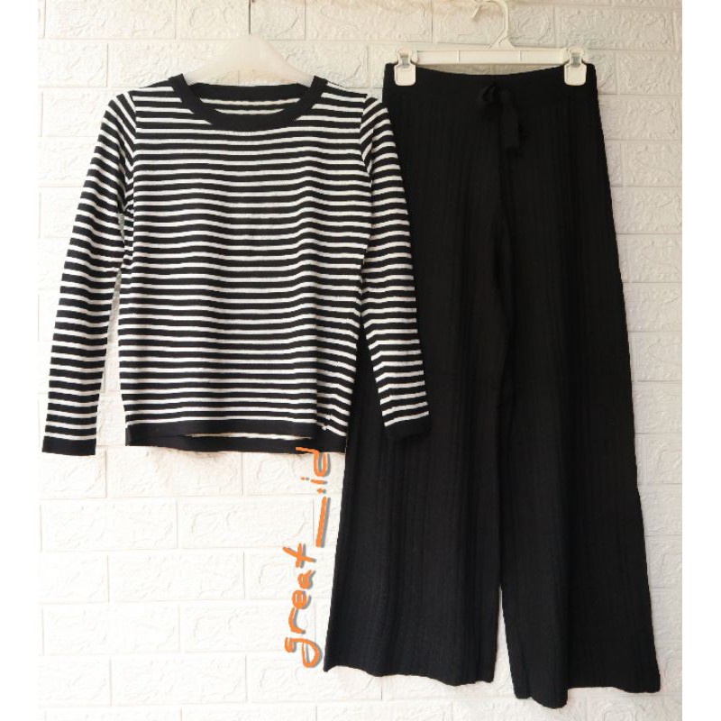 ONE SET RAJUT PREMIUM IMPORT (COD)-Hitam lengan panjang