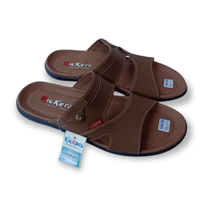 Sandal casaul pria slop slide kulit sintetis