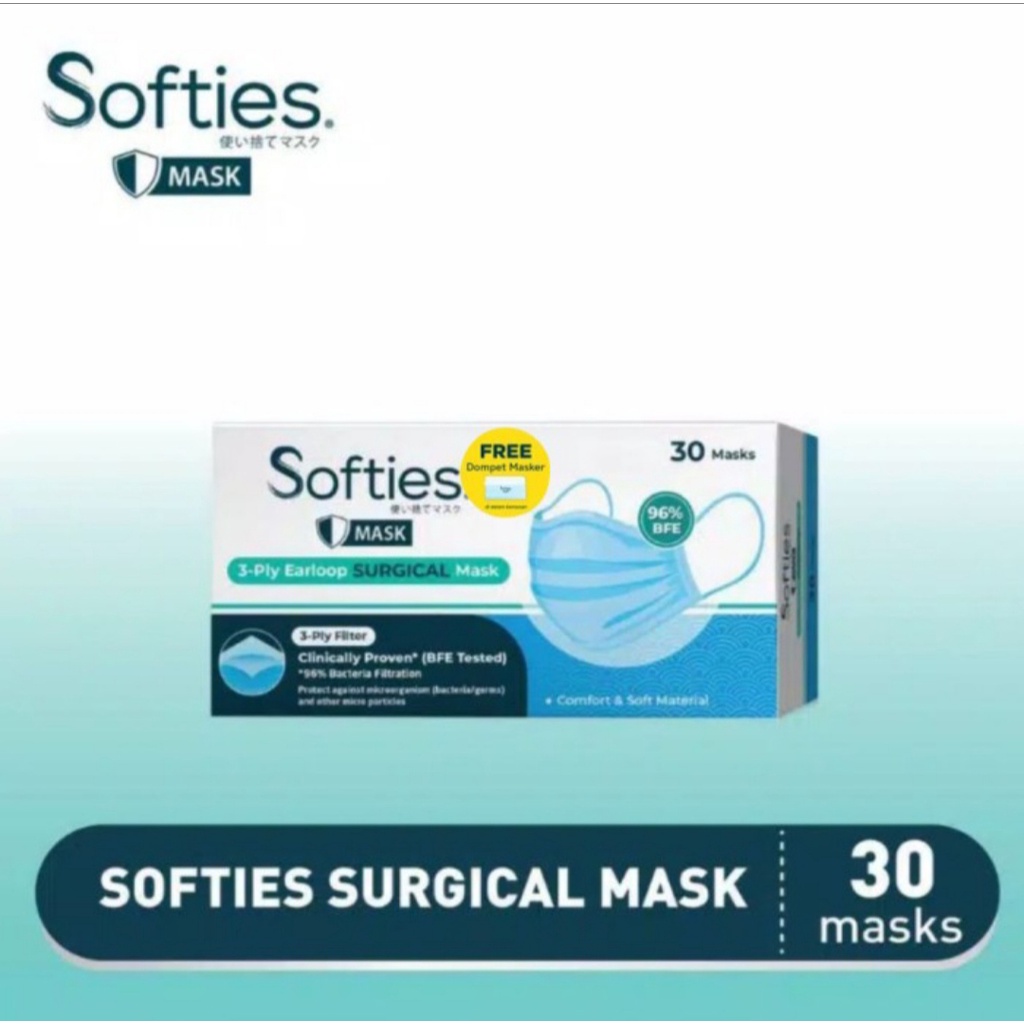 Masker Softies Earloop 3 ply Surgical Mask