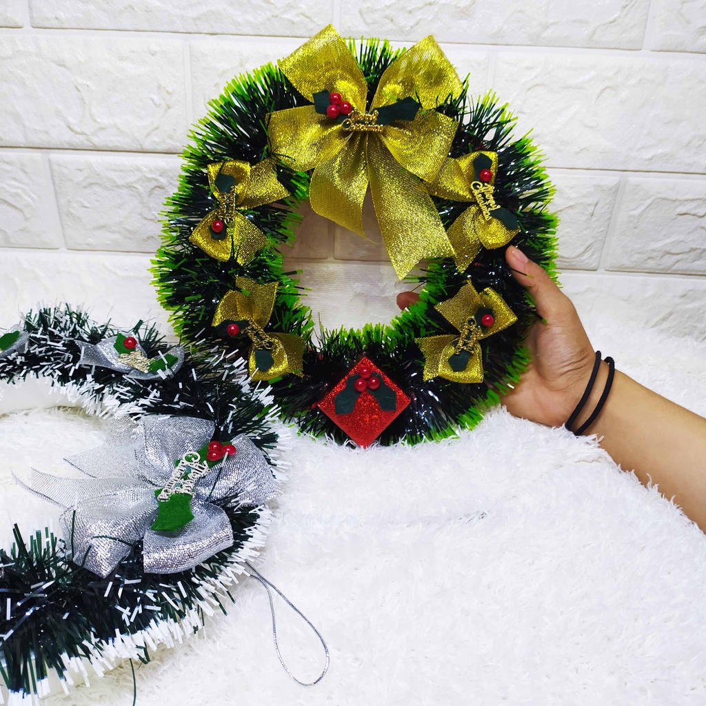 ( D 20 cm ) Lingkaran Natal Pita Pita - Wreath Hiasan Dekorasi Natal