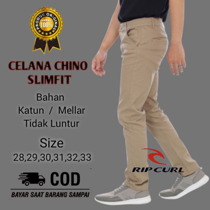 Celana Pria Chino Stretch Slimfit Bahan Katun Premium Merek Rip Curl