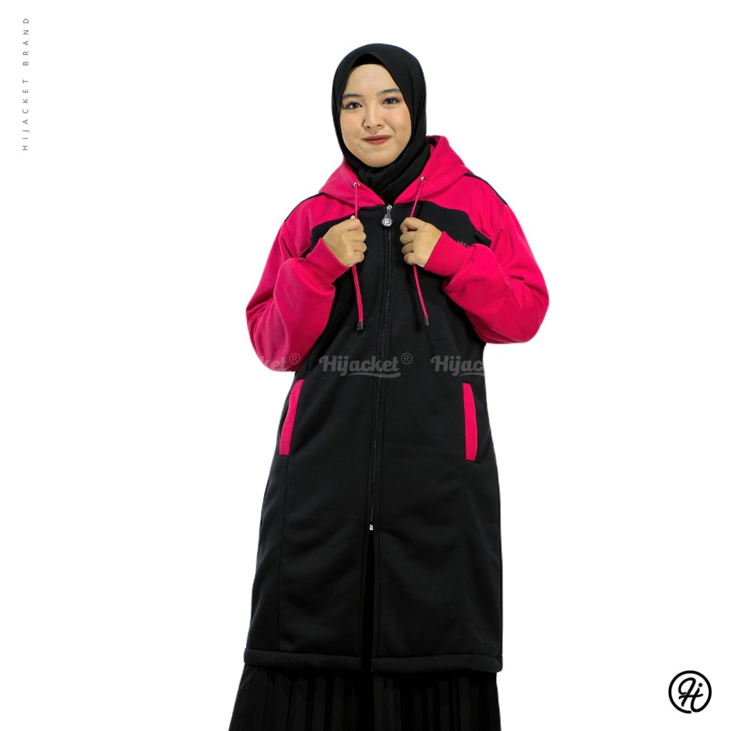 ⭐️GRATIS MASKER HIJAB⭐️ HIJACKET ALICIA SERIES - HIJACKET OFFICIAL HIJACKET STORE JAKET MUSLIMAH JAKET HIJABERS-BLACK (HITAM X PINK)