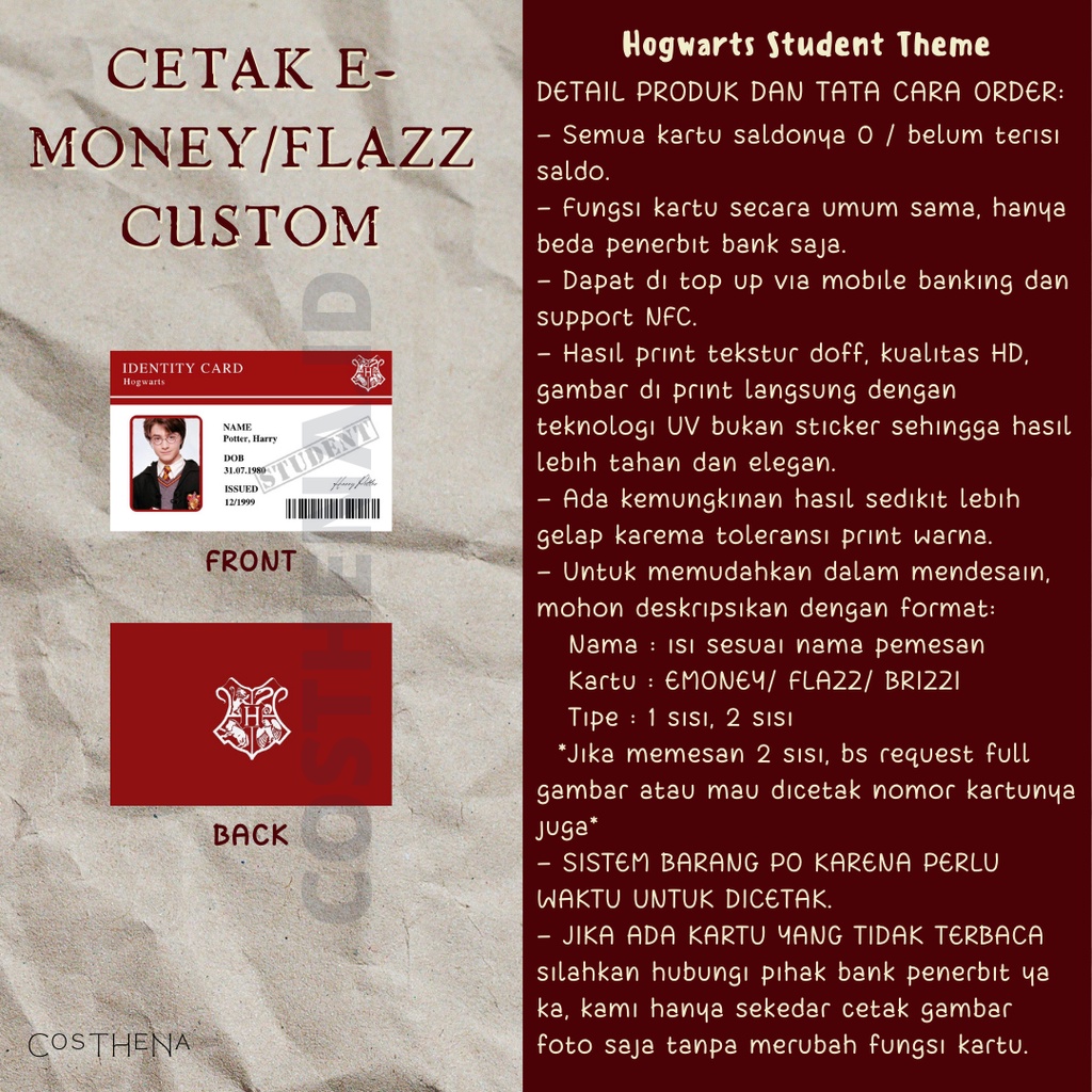 CETAK E-MONEY/FLAZZ/BRIZZI HARRY POTTER CUSTOM