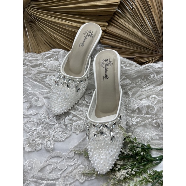 sepatu wedding wanita putih larrisma 7cm kaca