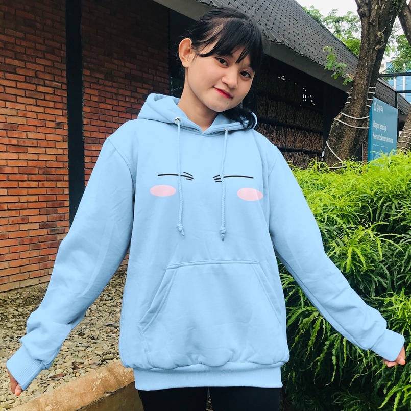 Hoodie Rimuru Face Embroidery Sky Blue Anime Manga Tensei Shitara Slime Datta Ken